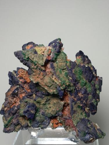 Azurite, Malachite, Tsumcorite, Schultenite, Beaverite-(Cu), Copper, Zincolivenite, Keyite, Calcite<br />Tsumeb Mine, Tsumeb, Otjikoto Region, Namibia<br />85 x 75 mm<br /> (Author: Sante Celiberti)