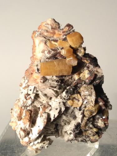 Vanadinite (variety As-bearing), Dolomite, Chalcopyrite<br />Touissit, Distrito Touissit, Provincia Jerada, Región Oriental, Marruecos<br />67 x 52 mm<br /> (Author: Sante Celiberti)