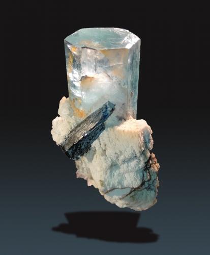 Beryl (variety aquamarine) with Schorl and Orthoclase<br />Bergsig Farm 167 (Hohenstein), Omaruru, Erongo Region, Namibia<br />27 mm x 44 mm x 22 mm<br /> (Author: Firmo Espinar)