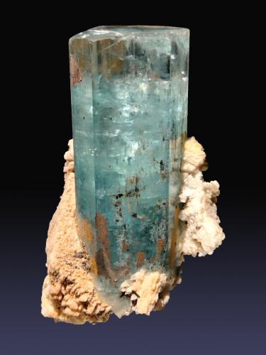 Beryl (variety aquamarine) with Schorl and Orthoclase<br />Bergsig Farm 167 (Hohenstein), Omaruru, Erongo Region, Namibia<br />27 mm x 44 mm x 22 mm<br /> (Author: Firmo Espinar)