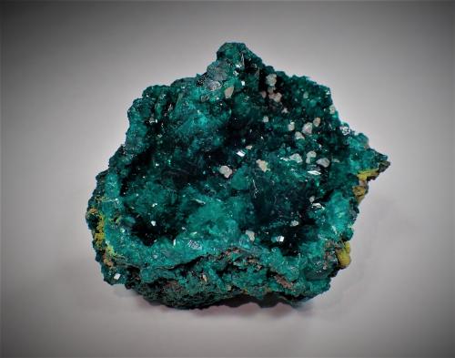 Dioptase, Calcite<br />Renéville, Kindanba District, Pool Department, Republic of the Congo<br />76 mm x 71 mm x 40 mm<br /> (Author: Don Lum)