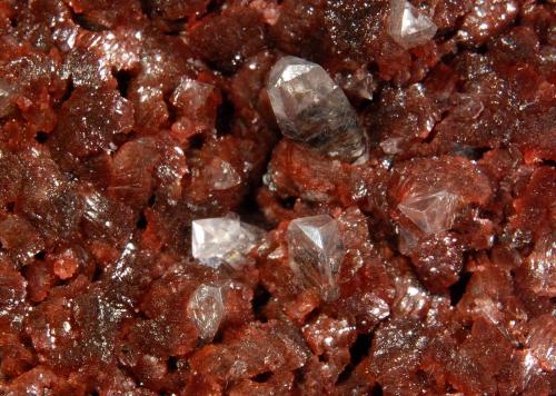 Beta-Roselite and Calcite<br />Oumlil Mine, Oumlil, Bou Azzer mining district, Zagora Province, Drâa-Tafilalet Region, Morocco<br />7.9 x 4.5 x 4.2 cm.<br /> (Author: Michael Shaw)