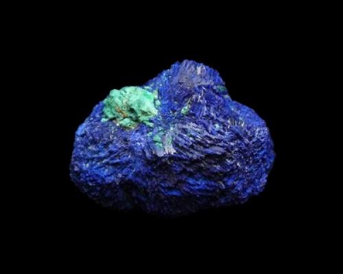 Azurite ball and malachite after cuprite
5cm
Chessy-les-mines France (Author: parfaitelumiere)