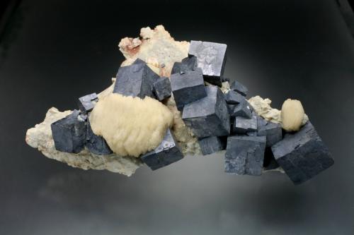 Galena and Calcite<br />Mid-Continent Mine, Picher Field, Treece, Tri-State District, Cherokee County, Kansas, USA<br />18x8x6 cm overall size<br /> (Author: Jesse Fisher)