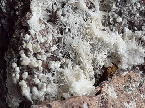Dawsonite, Aragonite, Quartz<br />Terlano (Terlan), Bolzano Province, Trentino-Alto Adige (Trentino-Südtirol), Italy<br />8 x 6 cm<br /> (Author: Volkmar Stingl)