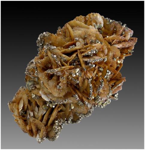 Siderite, Pyrite, Quartz<br />Bou Nahas Mine, Oumjrane mining area, Alnif Commune, Tinghir Province, Drâa-Tafilalet Region, Morocco<br />110 mm x 80 mm x 70 mm<br /> (Author: silvia)