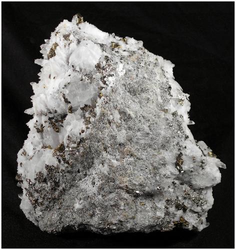 Chalcopyrite, Quartz, Calcite<br />Boldut Mine, Cavnic mining area, Cavnic, Maramures, Romania<br />16 cm x 15 cm x 7 cm<br /> (Author: silvia)