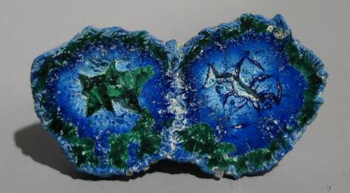 Double geode of azurite/malachite (3.2 x 1.7 x 0.5 cm) from Inyo Co., California, USA, purchased from Rob Lavinsky (Author: Linda St-Cyr)