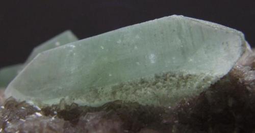Apophylite close up, you can see micro quartz crystals on its underside, apophylite crystal size 35 x 10 x 10 mm (Author: nurbo)