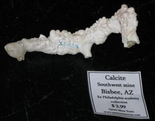 Bisbee calcite, rear view showing "tattoo" label (Author: Tracy)