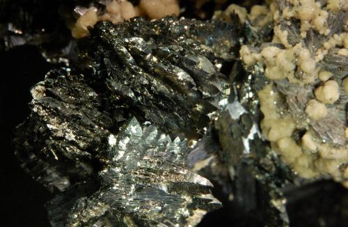 Arsenopyrite, Marcasite, Siderite, Muscovite<br />Minas da Panasqueira, level 0, Aldeia de São Francisco de Assis, Covilhã, Castelo Branco, Cova da Beira, Centro, Portugal<br />7.3 × 6.9 × 3.8 cm<br /> (Author: Michael Shaw)