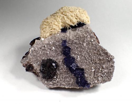 Fluorite, Baryte, Sphalerite, Dolomite<br />Elmwood Mine, Carthage, Central Tennessee Ba-F-Pb-Zn District, Smith County, Tennessee, USA<br />114 mm x 112 mm x  53 mm<br /> (Author: Don Lum)
