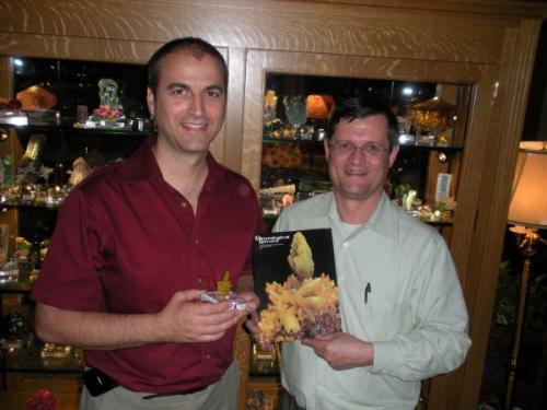 Mark Mauthner and Jim Spann. Mark is holding the pyromorphite on the cover of the MinRec. that Jim is holding. Mark wrote his first article for this issue. (Author: Gail)