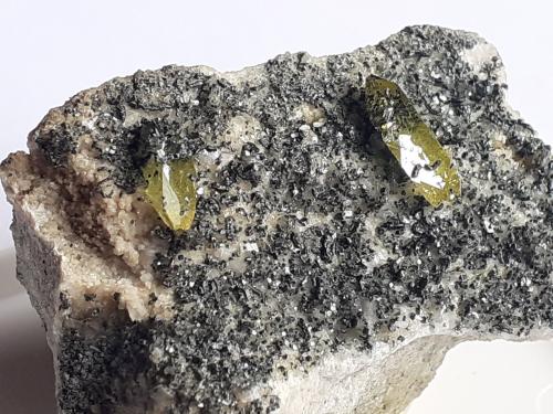 Titanite, Chlorite group<br />Aurina Valley (Ahrnbach Valley), Bolzano Province, Trentino-Alto Adige (Trentino-Südtirol), Italy<br />4 x 2,5 cm<br /> (Author: Volkmar Stingl)
