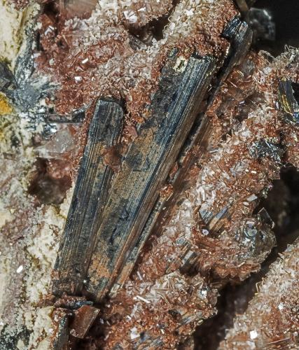 Barite, Stibnite<br />Roata Mine, Cavnic mining area, Cavnic, Maramures, Romania<br /><br /> (Author: am mizunaka)