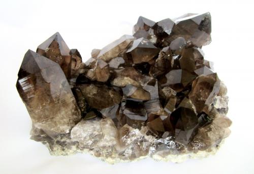 Quartz (variety smoky quartz)<br />Göscheneralp, Göschenen Valley, Göschenen, Reuss Valley, Uri, Switzerland<br />Specimen size 19 cm, largest crystal 7 cm<br /> (Author: Tobi)