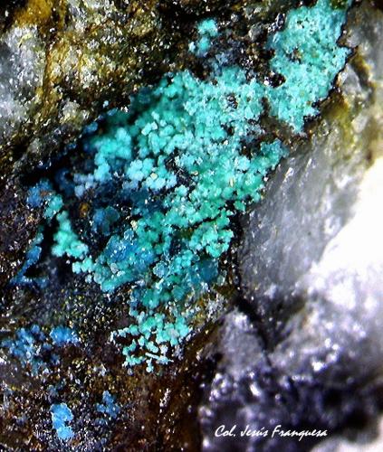 Spangolita.<br />Mina Feliz Encuentro, Sierra Almagrera, Cuevas del Almanzora, Comarca Levante Almeriense, Almería, Andalucía, España<br />2´253 x 2´227 mm.<br /> (Autor: Jesus Franquesa Baucells)