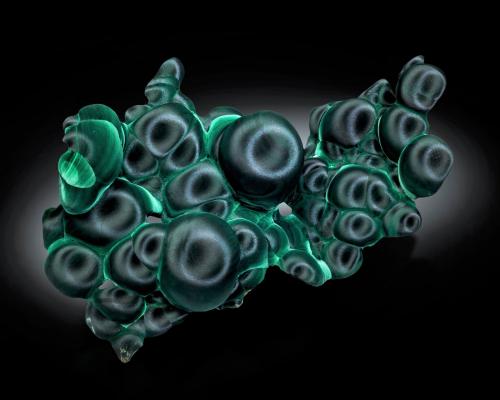 Malachite<br />Shilu Mine, Yangchun, Yangjiang Prefecture, Guangdong Province, China<br />33 x 28 x 28 cm<br /> (Author: MIM Museum)
