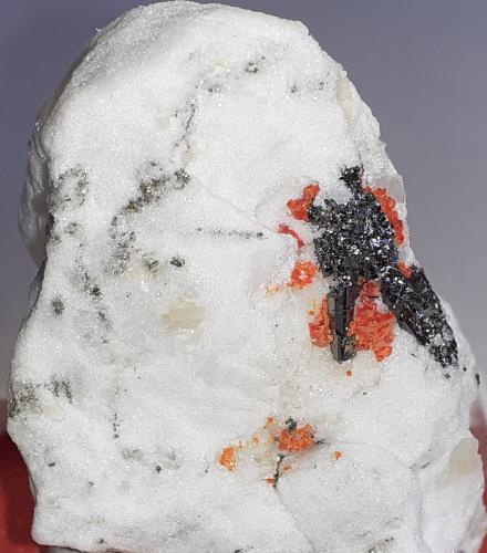 Baumhauerite, Realgar<br />Lengenbach Quarry, Fäld, Binn Valley (Binntal), Wallis (Valais), Switzerland<br />4,5 x 3 cm<br /> (Author: Volkmar Stingl)