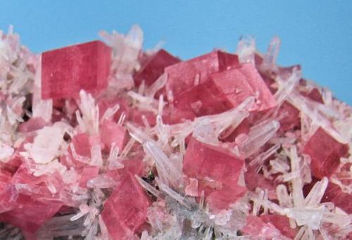 Rhodochrosite, quartz
Hedgehog Pocket, Main Stope Drift, Sweet Home Mine, Alma, Colorado, USA
91 mm x 57 mm x 45 mm

Close-up view (slightly blurred, sorry!) (Author: Carles Millan)