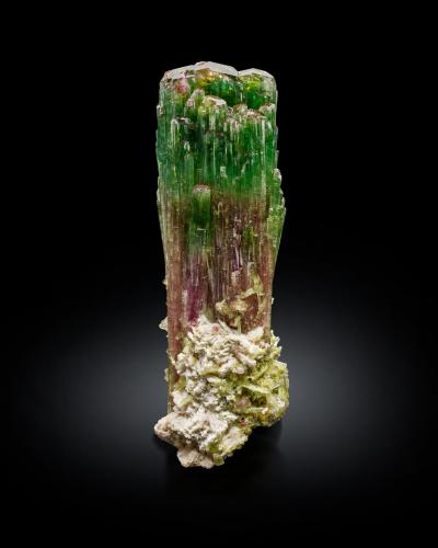Elbaite with Albite (variety cleavelandite)<br />Paprok, Kamdesh District, Nuristan Province, Afghanistan<br />9 x 9 x 28 cm / main crystal: 27.0 cm.<br /> (Author: MIM Museum)