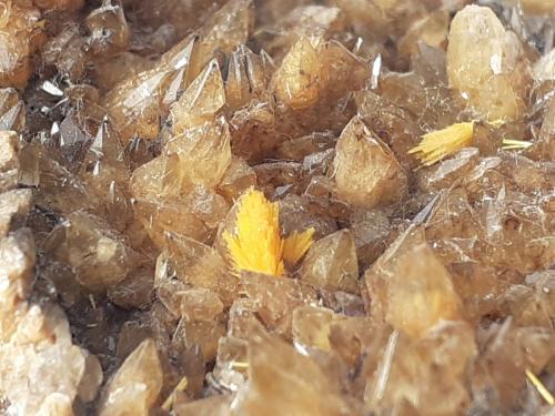 Boltwoodite, Calcite<br />Goanikontes claim, Goanikontes, Swakopmund District, Erongo Region, Namibia<br />6 x 5 cm<br /> (Author: Volkmar Stingl)