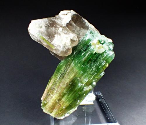 Elbaite variety verdelite (Tourmaline Group), Quartz (variety smoky quartz)<br />Paprok, Kamdesh District, Nuristan Province, Afghanistan<br />15 cm x 14 cm x 9.7 cm<br /> (Author: Don Lum)