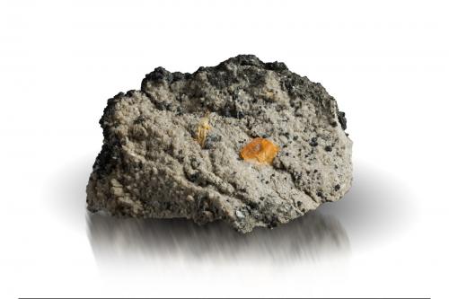 Asbecasite<br />Scherbadung, Kriegalp Valley, Binn Valley (Binntal), Wallis (Valais), Switzerland<br />9.5 x 8 x 4.5 cm / main crystal: 1.4 cm<br /> (Author: MIM Museum)