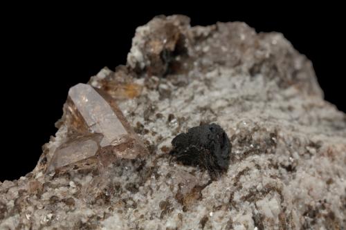 Cervandonite-(Ce)<br />Monte Cervandone, Devero Alp, Baceno, Ossola Valley, Verbano-Cusio-Ossola Province, Piedmont (Piemonte), Italy<br />6 x 6.5 x 3.5 cm / main crystal: 0.8 cm<br /> (Author: MIM Museum)