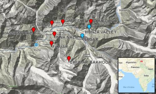 Aquí se puede ver la localización de Chumar Bakhoor, un precioso lugar en la cordillera del Karakórum (Himalaya) a unos 4450 m sobre el nivel del mar. Basado en Google Maps. (Autor: Carles Millan)