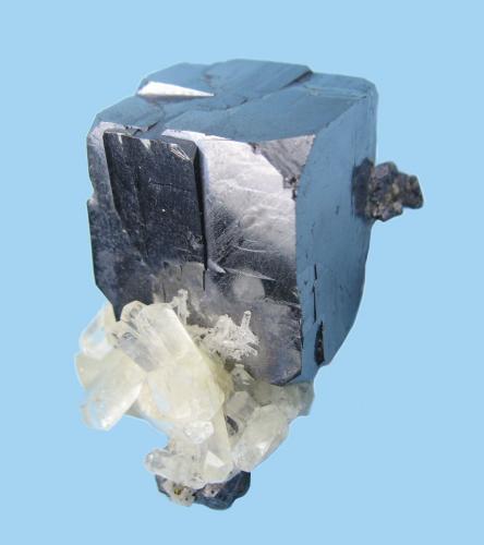 Galena, calcita, calcopirita<br />Sweetwater Mine, Ellington, Viburnum Trend District, Reynolds County, Missouri, USA<br />51 mm x 35 mm. Arista del cristal de galena: 27 mm. Masa: 155 g.<br /> (Autor: Carles Millan)