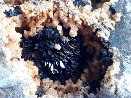 Azurite, Dolomite<br />Schmitt dolomite Quarry, Altenmittlau, Freigericht, Main-Kinzig-Kreis District, Spessart, Hesse/Hessen, Germany<br />5 x 3,5 cm<br /> (Author: Volkmar Stingl)
