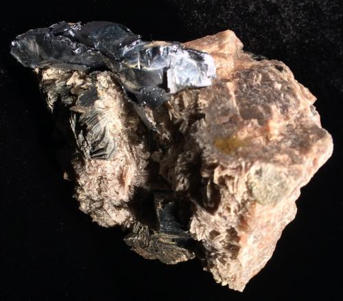 Molybdenite, Biotite, Feldspar<br />Khoroshiv (Volodarsk-Volynskii), Zhytomyr Oblast, Ukraine<br />100 mm X 85 mm X 85 mm<br /> (Author: Robert Seitz)