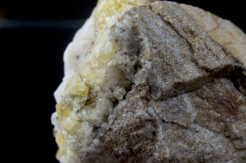 A closer look at the calcite on fluorite on limestone matrix (Author: k-m.minerals)