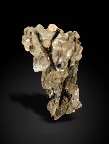 Stibnite and Calcite<br />Xikuangshan Sb deposit, Lengshuijiang, Loudi Prefecture, Hunan Province, China<br />23 mm x 36 mm x 10 mm<br /> (Author: Firmo Espinar)