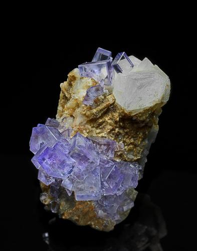 Fluorite, Calcite<br />Llamas Quarry, <i>coquera del agua</i>, Obdulia vein, Caravia mining area, Las Cabañas, Duyos, Caravia, Comarca Oriente, Principality of Asturias (Asturias), Spain<br />9.7 x 6.3 cm<br /> (Author: am mizunaka)