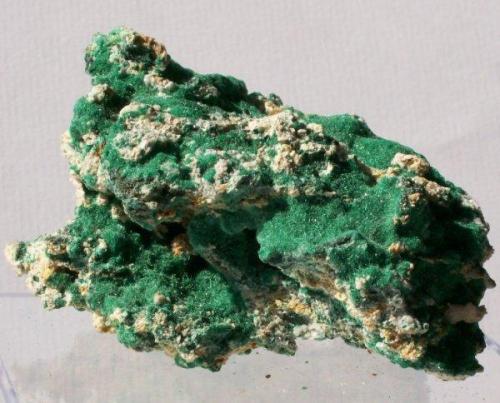 Malachite needles on matrix; Tsumeb Mine, Otawi highlands, Namibia.
65x52x40mm, 184g. GN’s collection id 09NAMm001.
Taken in direct sunlight. (Author: Gerhard Niklasch)