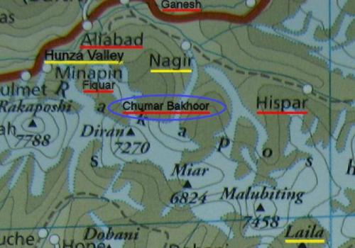 _Beryl, muscovite
Chumar Bakhoor, Hunza Valley, Nagar, Gilgit-Baltistan, Pakistan

Here you can see the exact location of Chumar Bakhoor, a nice place on the Karakoram range at near 5,000 m (about 16,000 ft) high. (Author: Carles Millan)