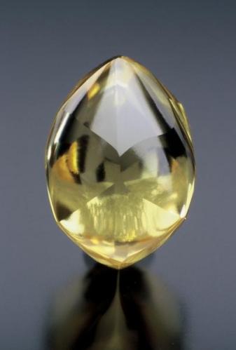 Diamond (4.21 -carats, rare canary-yellow color for locality), Crater of Diamonds State Park, Pike Co., AR, ~1.5 cm. (Author: Jim)