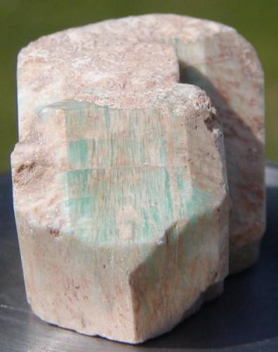 Amazonite
Klein Spitzkoppe, Namibia.
5.5cm x 3.8cm x 5.1cm (Author: Debbie Woolf)