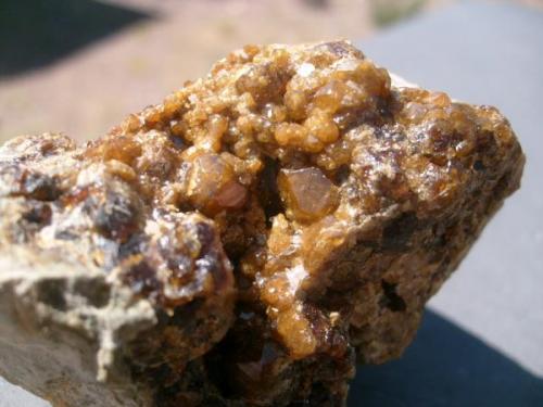 Nice golden andradite in a 4 cm shallow vug. Self-collected at Orogrande, New Mexico, USA. (Author: Darren)