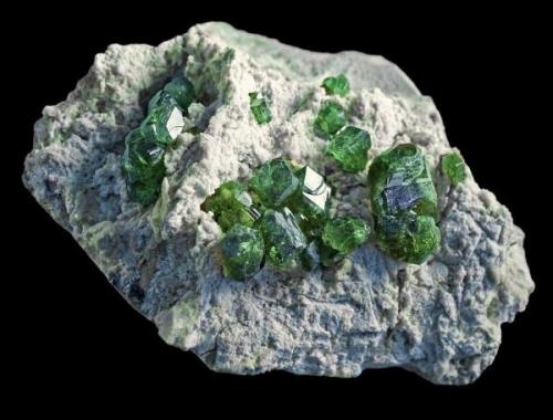 Andradite (var. Demantoid)
Ambanja District, Antsiranana, Madagascar
13 x 10 cm
Bigger crystal 3 cm (Author: Granate)