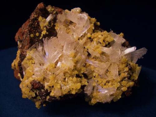 I really like this combination of the clear Hemimorphite and bright yellow Mimetite from the Ojuela Mine, Durango, Mexico. The specimen is 3 1/2" x 2 3/4" x 2" (8.9cm x 7.0cm x 5.1cm) (Author: Jim Prentiss)