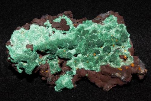 Wulfenite and Malachite from Whim Creek Copper Mine, Australia. 9x6x3 cm. (Author: Jessica Simonoff)