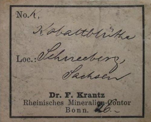 Original label of F. Krantz Mineralienkontor/Bonn (around 1910). (Author: Andreas Gerstenberg)