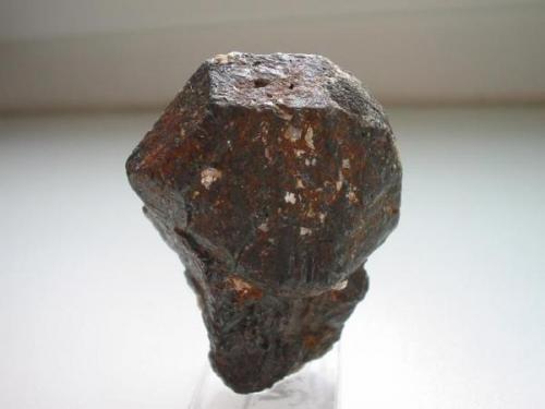 Rather big cassiterite crystal (3,8 cm) with some limonite and zinnwaldite covering from Vereinigt Zwitterfeld tin mine, Zinnwald, Erzgebirge, Saxony. (Author: Andreas Gerstenberg)