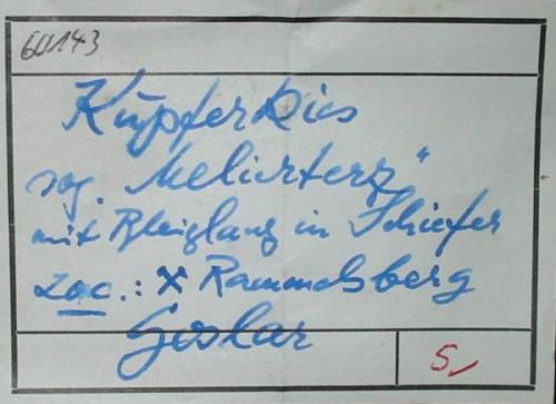 Rammelsberg Copper ore label of the Berlin collector Georg Balzer. About 1920. (Author: Andreas Gerstenberg)