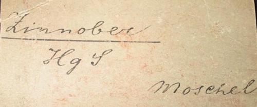 Old label of a Moschellandsberg cinnabar. About 1880. (Author: Andreas Gerstenberg)