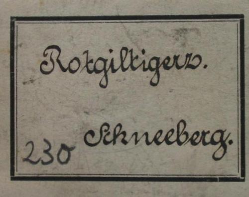 Bergakademie Freiberg label of a pyrargyrite from Schneeberg, Saxony. About 1920, rare label design. (Author: Andreas Gerstenberg)