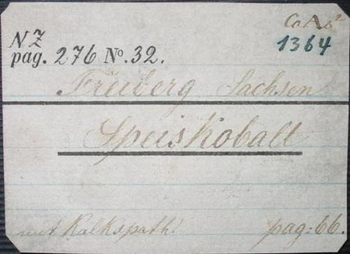 Senator F.J. Kessler (Frankfurt) label of a Chloanthite from Brand-Erbisdorf near Freiberg, Saxony. About 1880. (Author: Andreas Gerstenberg)